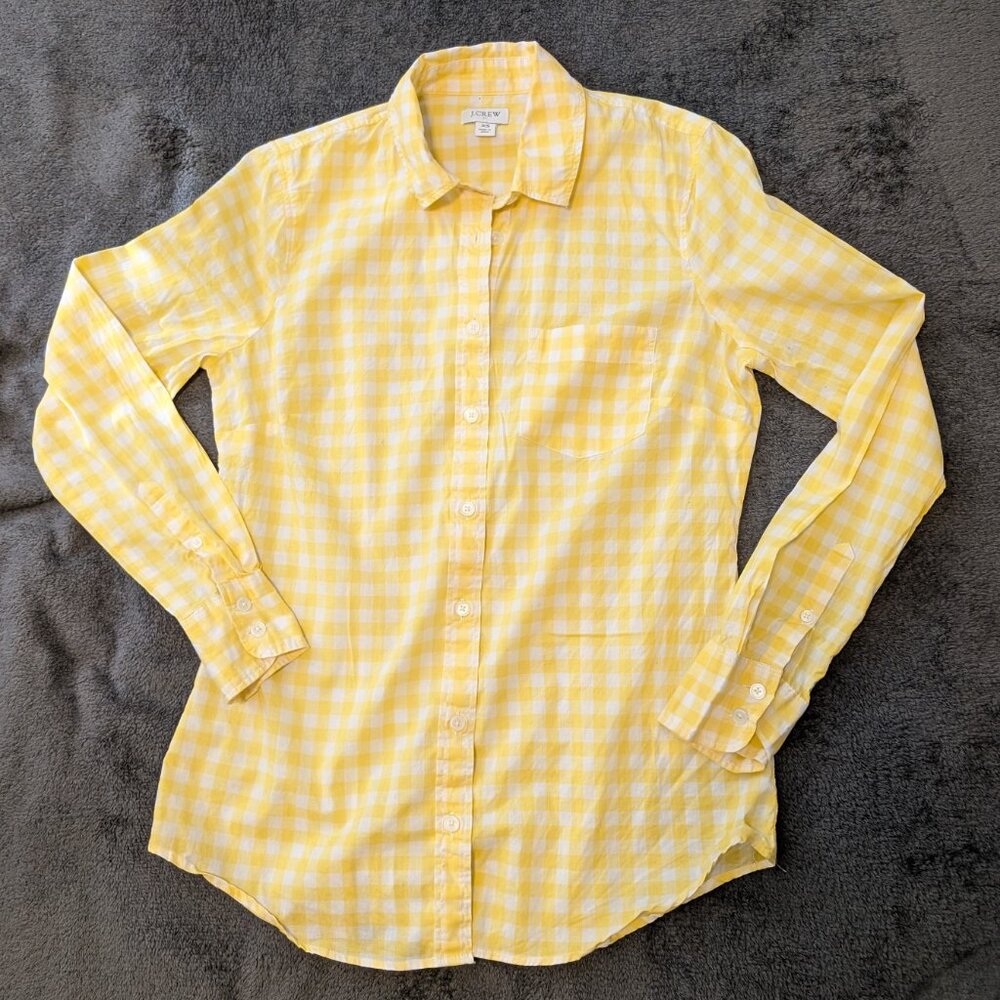 J. Crew Yellow Gingham Cotton Shirt, Women's Size XS - Picture 5 of 6